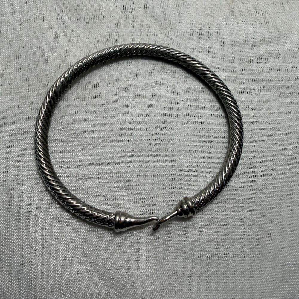 Silver Toned Cable Bracelet With Hook and Eye Closure
